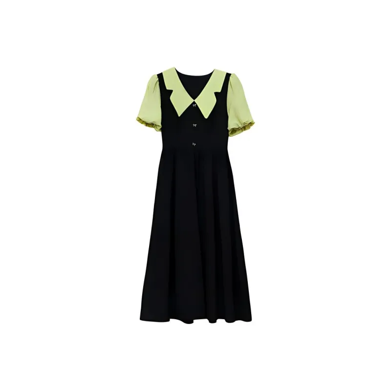 ETSE Short Sleeved Dress Women's Black & Green-0