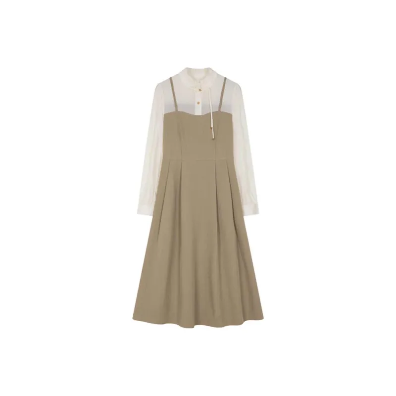 Mo Han Yi Mei Long Sleeved Dress Women's Light Khaki-0