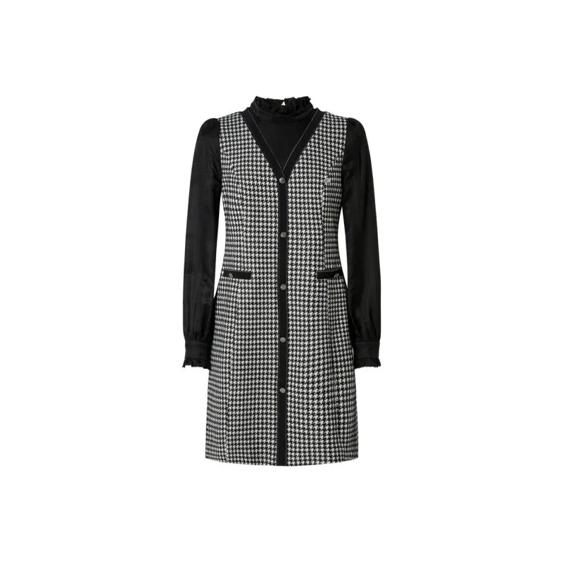 JZ. ANNAKRO Long Sleeved Dress Women's Plaid Black-0