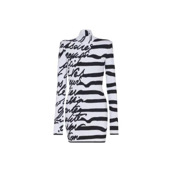 BALMAIN Striped Love Letter Jacquard Knit Dress
