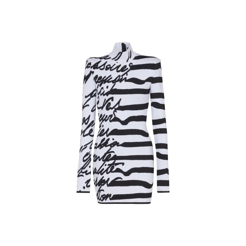 BALMAIN Striped Love Letter Jacquard Knit Dress-0