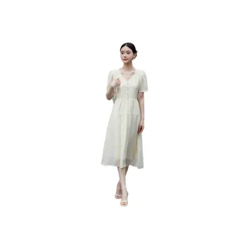 Hang Yi Court SS24 Short Sleeved Dress Women's Ecru