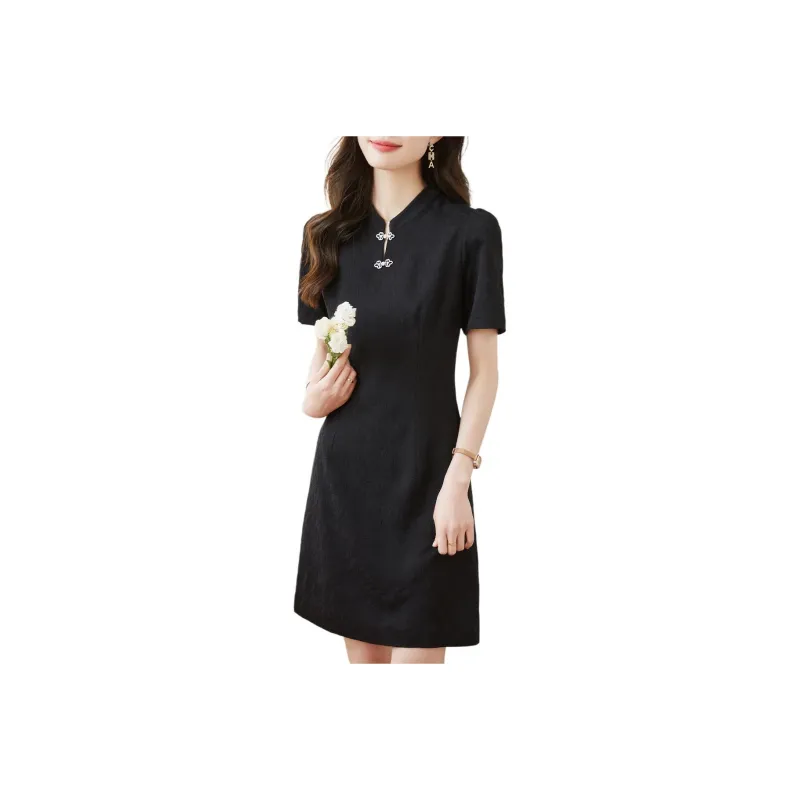 Still Quiet Short Sleeved Dresses Women's Black-0