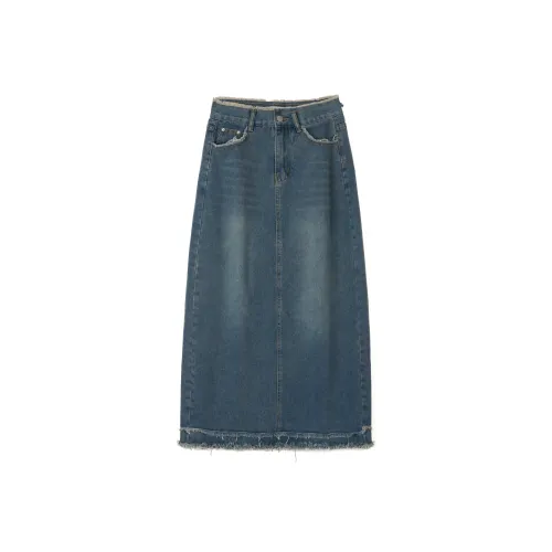 TLONELY1 Denim Long Skirts Women's Blue