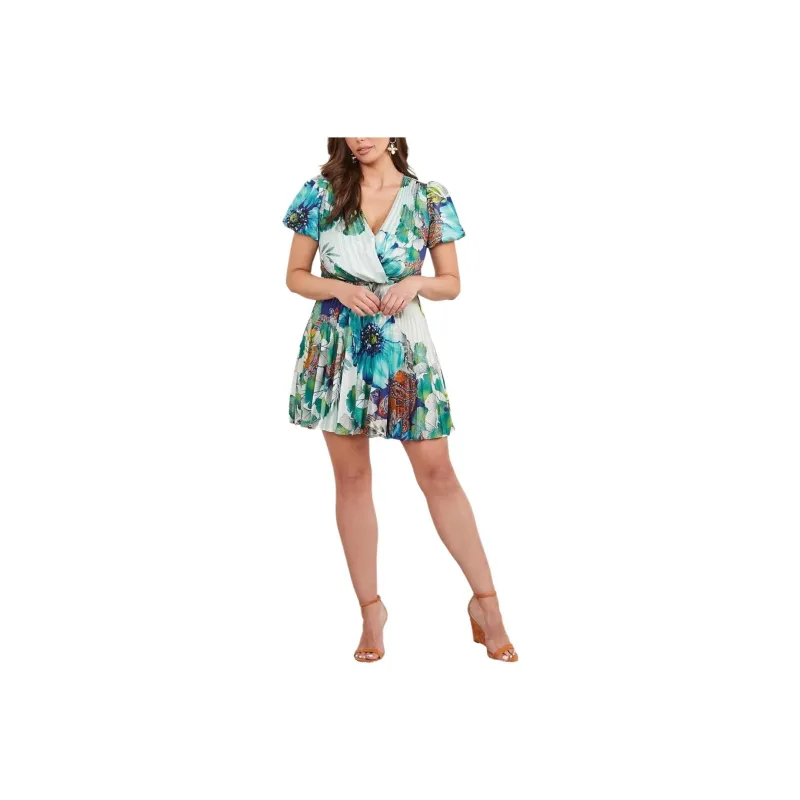 GUESS Lucky Charm Pleated Dress Short-Sleeved Dresses Women's Green-0
