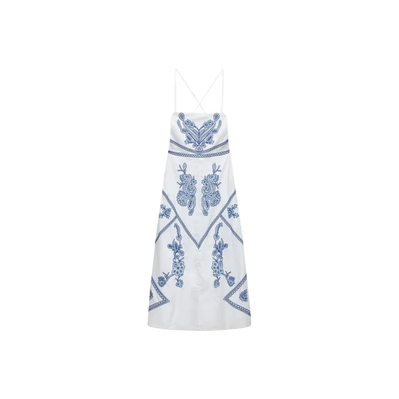 ZARA ZW Series Slip Dresses Women's White/Blue-0