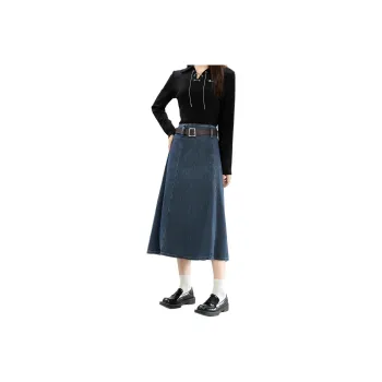 FAWENXIANGZI Denim Long Skirt Women's Blue