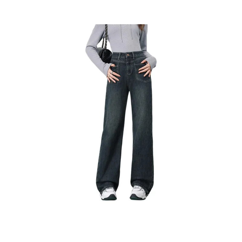FAWENXIANGZI Jeans Women's Vintage Blue-0