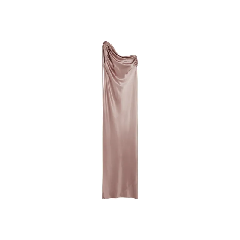 MaxMara Opera Collection One-Shoulder Dress In Silk Satin Sleeveless Dress Women's Bronze-0