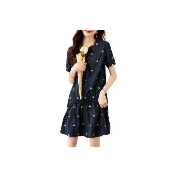 Mo Han Yi Mei Short Sleeved Dress Women's Navy Blue