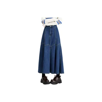 Rose Denim Long Skirts Women's Vintage Blue