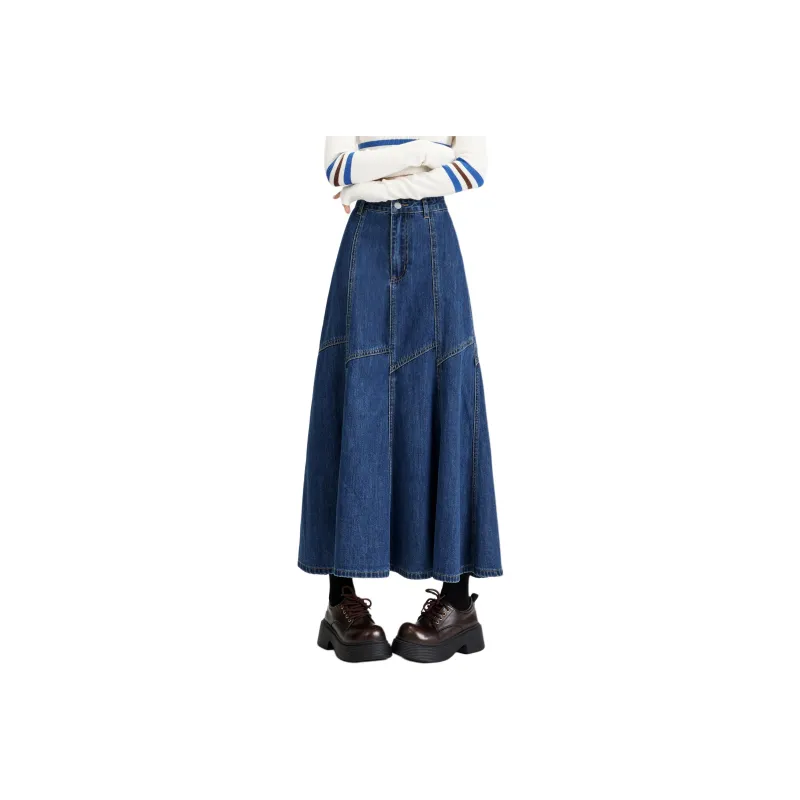 Rose Denim Long Skirts Women's Vintage Blue-0