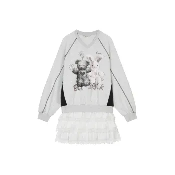 ELF SACK Long Sleeved Dress Women's White Gray