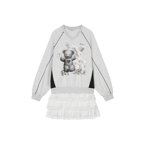 ELF SACK Long Sleeved Dress Women's White Gray