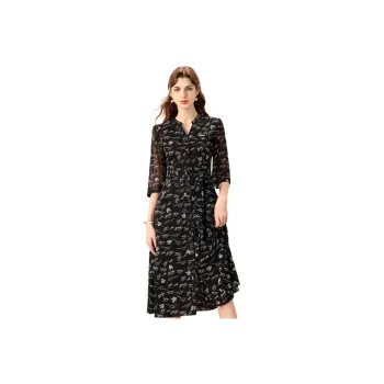 FENHONGMALI Long-Sleeved Dresses Women's Letter Flower