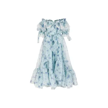 Selkie Collection Short Sleeved Dress Women's Turquoise With Blue Wisteria Print