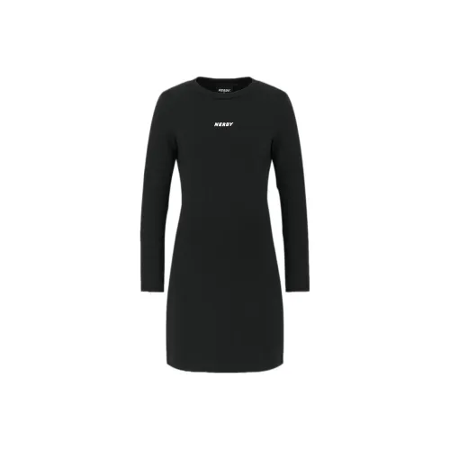 Nerdy Long-Sleeved Dresses Women's Black