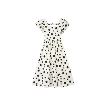 HDFULERN Short Sleeved Dresses Women's Beige Polka Dot