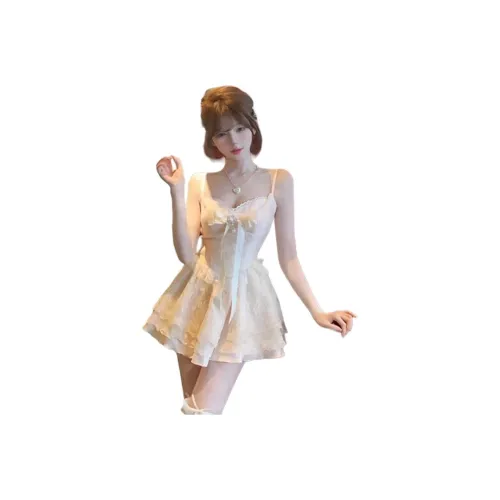 Mu Xiao Xin Slip Dresses Women's Pink Slip Dress With Brooch