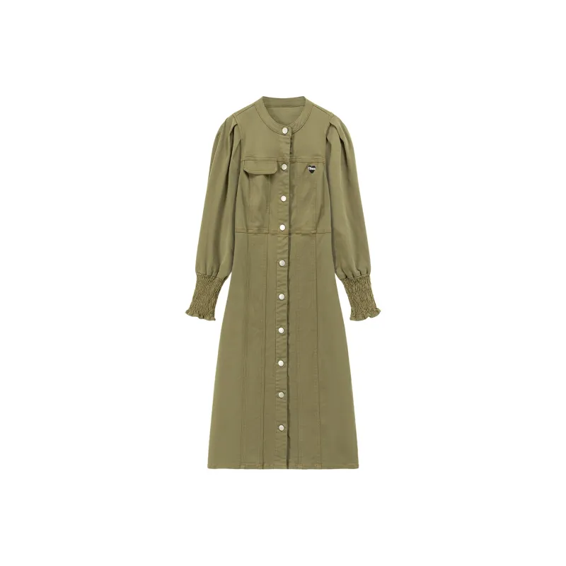 CHUU Long Sleeved Dresses Women's Gray Green-0