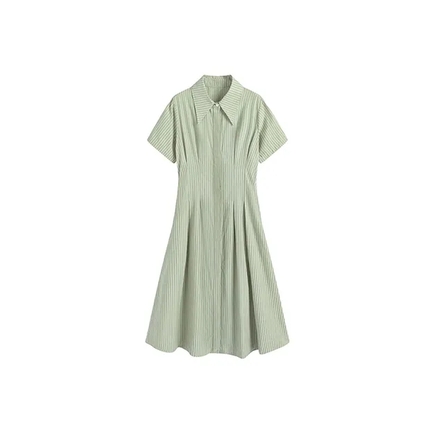 KING PRINCE Short Sleeved Dress Versatile Fashion Preppy Style Women's Green-0