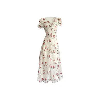 GTLA Short Sleeved Dress Women's Begonia Floral Branch Pendant