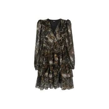 Just Cavalli Printed Ruffled Trim Tiered Mini Dress