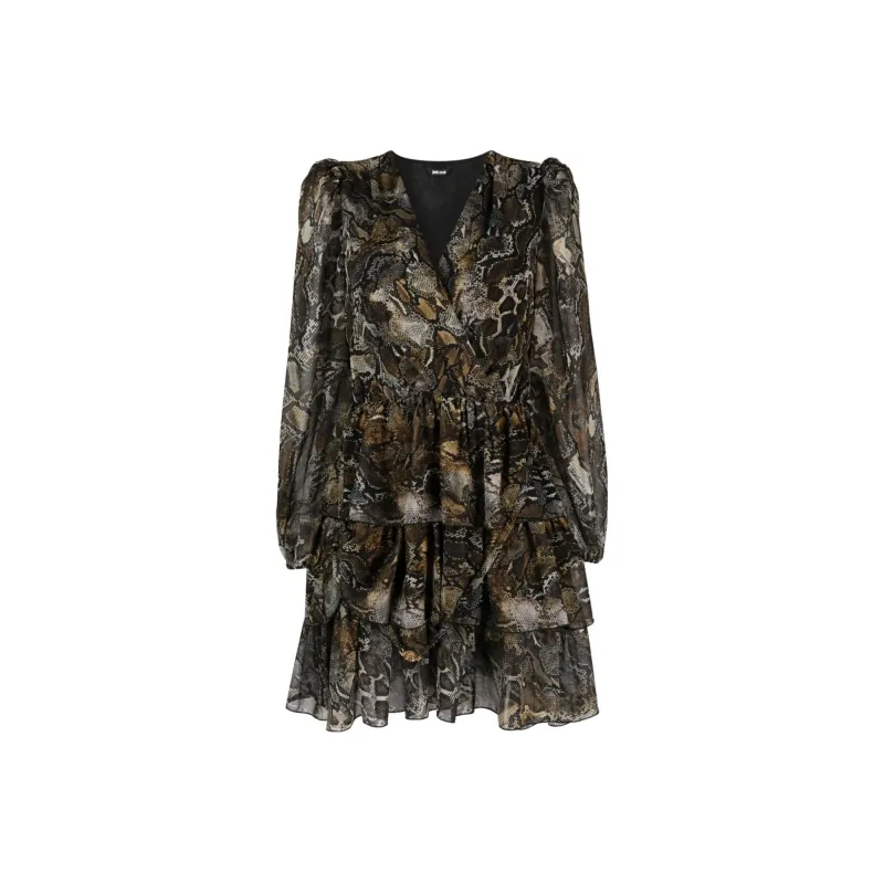 Just Cavalli Printed Ruffled Trim Tiered Mini Dress-0