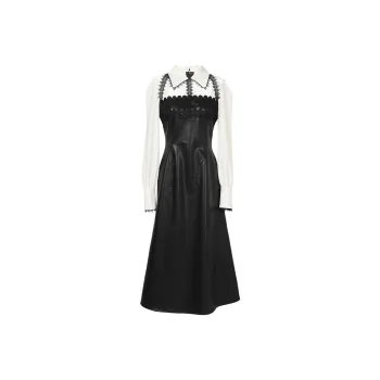 Duffy Fashion Long Sleeved Dresses Women's Black White Color Blocking