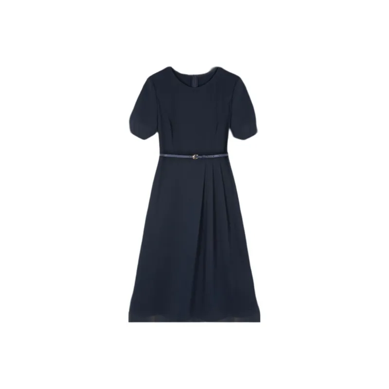 Mo Han Yi Mei Short Sleeved Dresses Women's Navy Blue-0