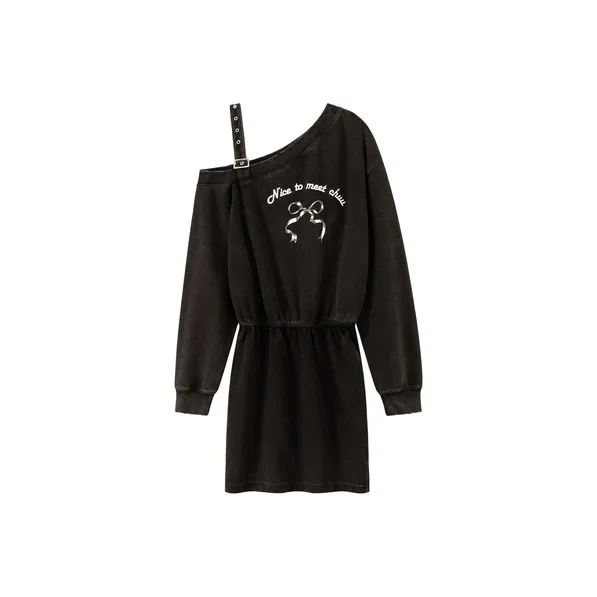 CHUU Long Sleeved Dress Women's Black Gray-0
