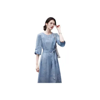 【dme】 Long Sleeved Dress Women's Aqua Blue