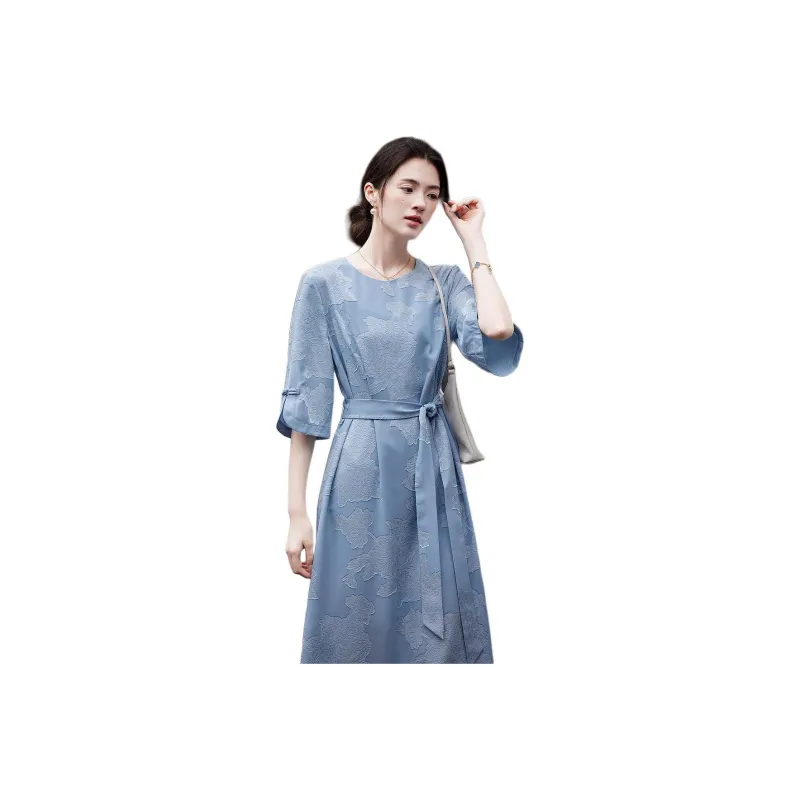 【dme】 Long Sleeved Dress Women's Aqua Blue-0