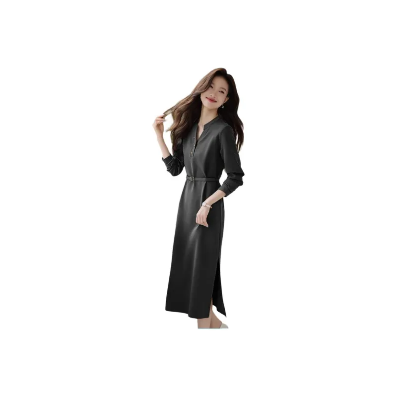Mo Han Yi Mei Long Sleeved Dresses Women's Gray-0