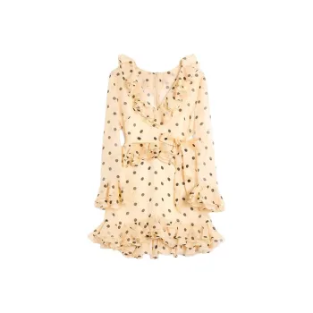 Valentino Polka Dot Printed V Neck Ruffled Dress
