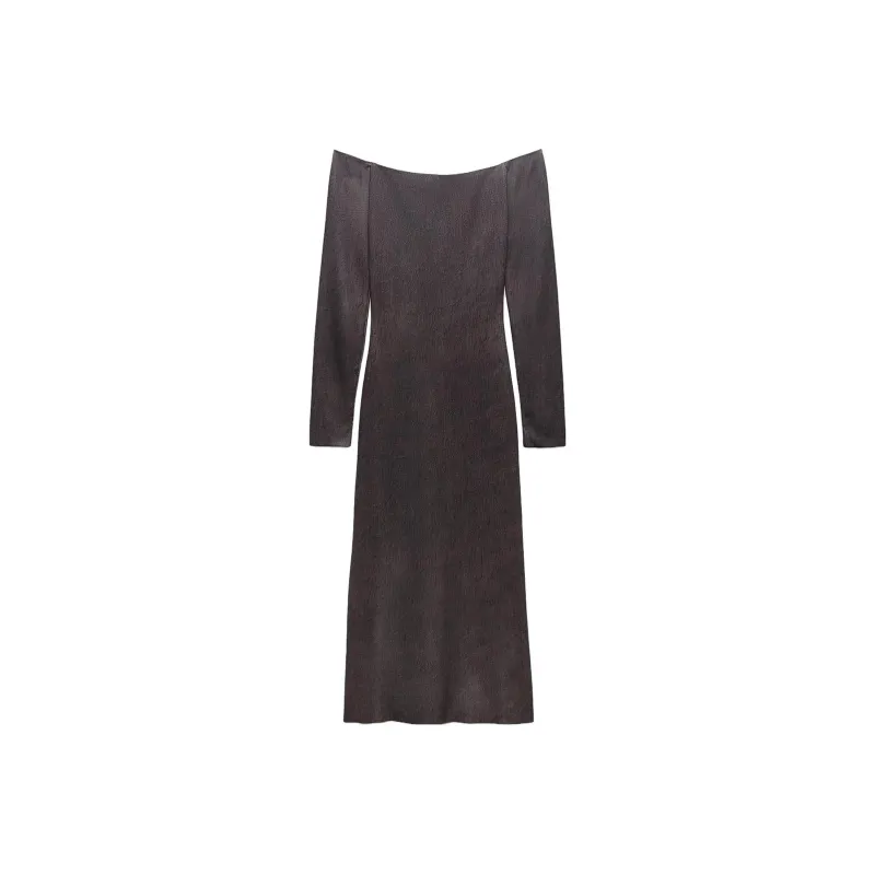 ZARA Long-Sleeved Dresses Women's Burgundy Red-0