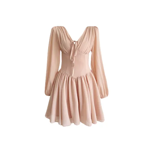 Udon House Long Sleeved Dresses Women's Pink Nude