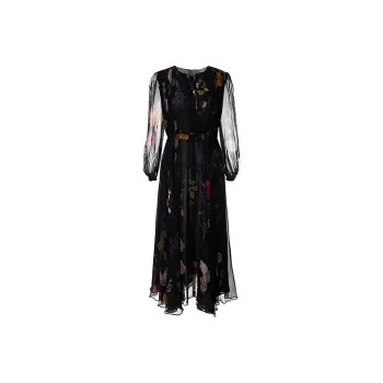 BESIONIA SS24 Long Sleeved Dresses Women's Black Pattern
