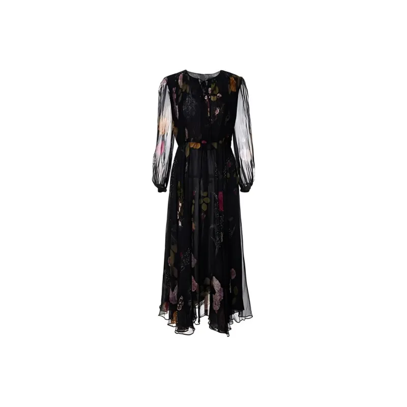 BESIONIA SS24 Long Sleeved Dresses Women's Black Pattern-0