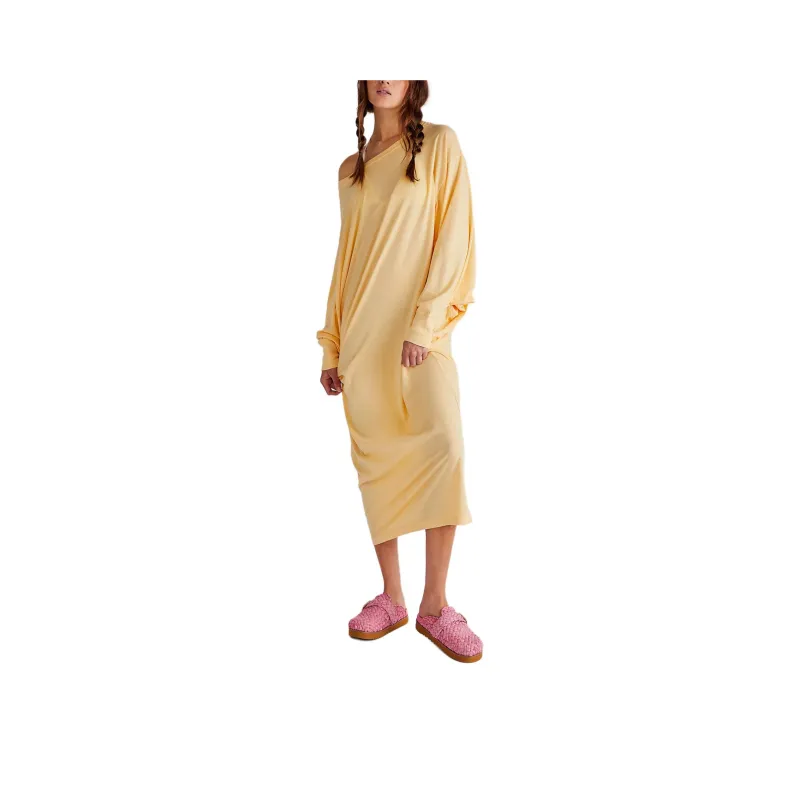 FREE PEOPLE Lifestyle Maxi Dress Long-Sleeved Dresses Women's Peach Sunrise-0