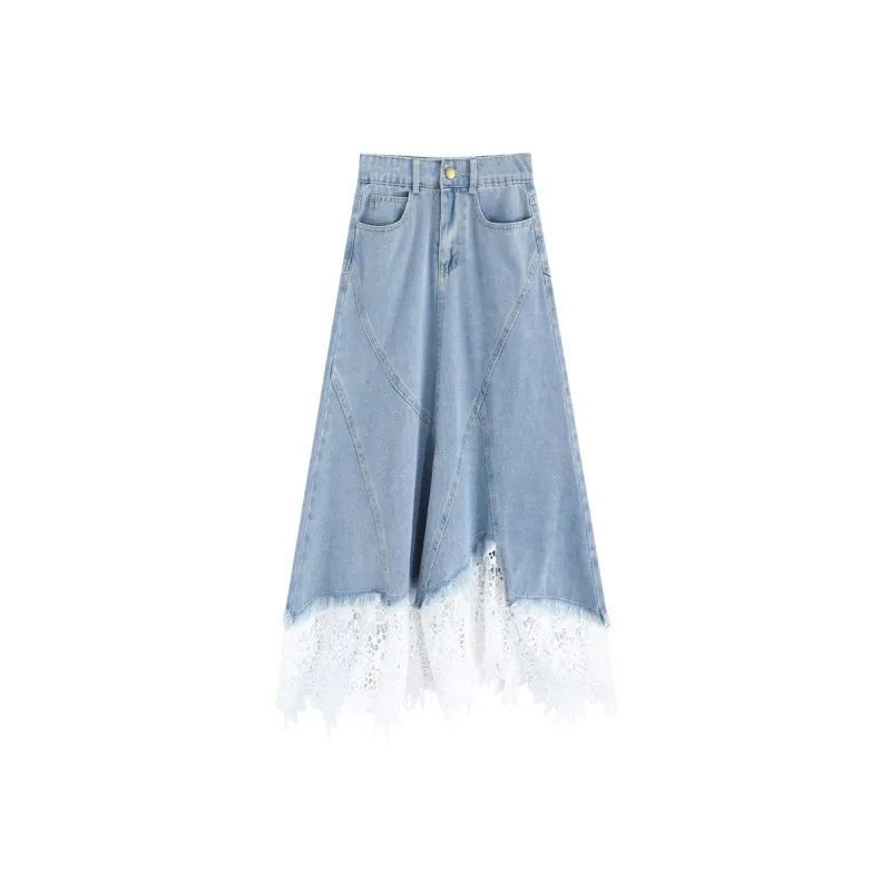 Garbege Denim Long Skirts Women's Blue-0