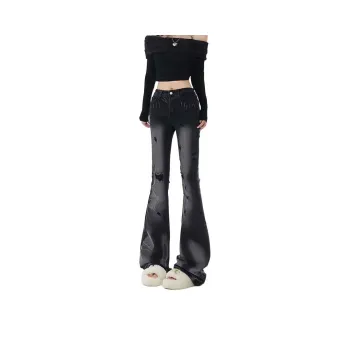 BENGEN Laisha Ripped Bootcut Jeans Design Women's Black