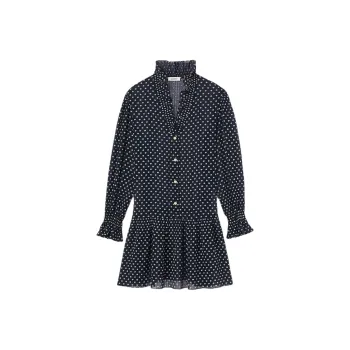 Sandro Short Polka Dot Dress Long-Sleeved Dresses Women's Blue