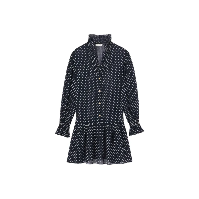 Sandro Short Polka Dot Dress Long-Sleeved Dresses Women's Blue-0