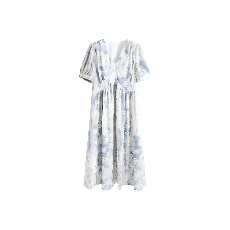 HUASJ Short Sleeved Dresses Women's Blue-0