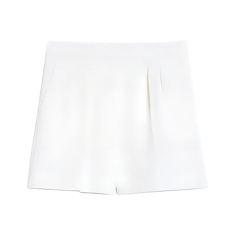 MaxMara Ivory Stretch Wool Shorts-0