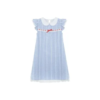 BDGU Short Sleeved Dress Women's Blue Plaid