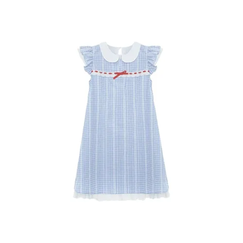 BDGU Short Sleeved Dress Women's Blue Plaid
