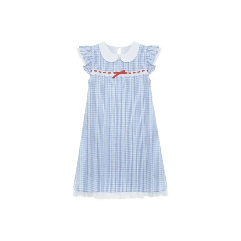 BDGU Short Sleeved Dress Women's Blue Plaid-0