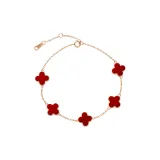 18K Gold Four-Leaf Clover Five Floral Bracelet (Tubas Red Agate)